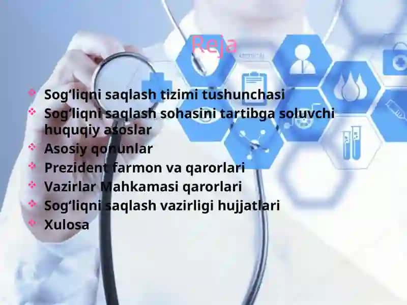 O‘zbekiston Respublikasi sog‘liqni saqlash tizimidagi asosiy qonun va me’yoriy hujjatlar 2