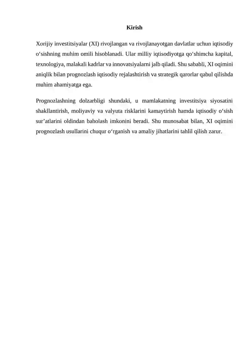 XORIJIY INVESTITSIYALAR OQIMINI PROGNOZLASH USULLARI 2