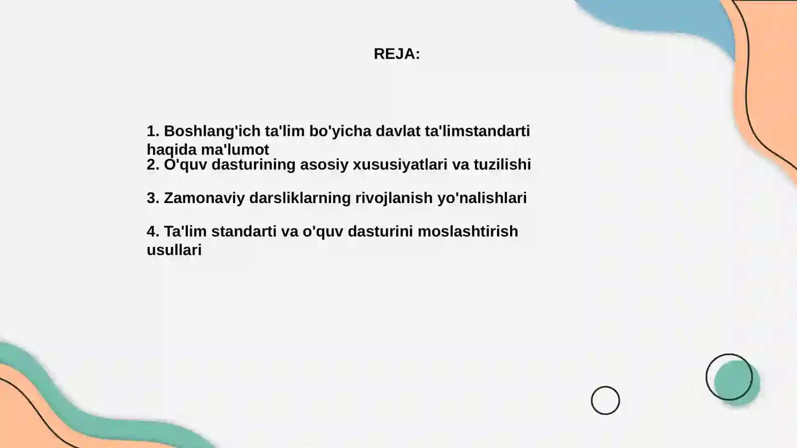Boshlang'ich ta'lim bo'yicha davlat ta'lim standarti, o'quv dasturi va zamonaviy darsliklar 2