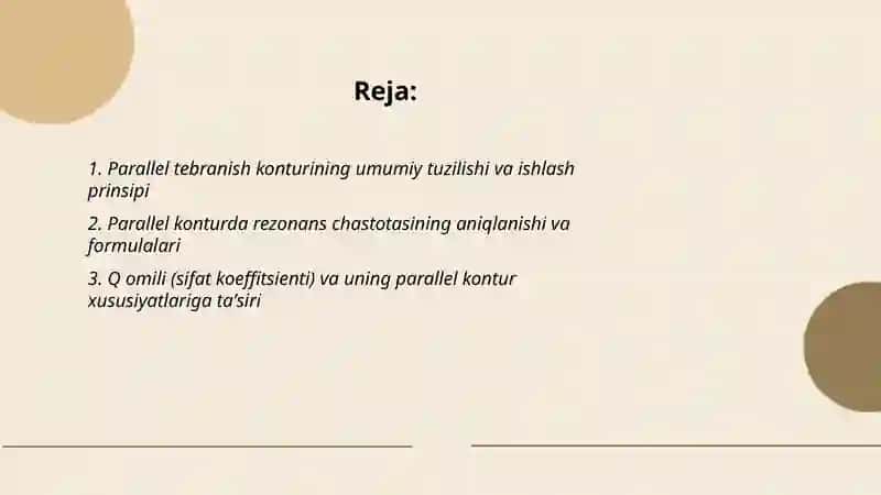 Parallel tebranish konturining xususiyatlari va amaliy qo'llanilishi 2