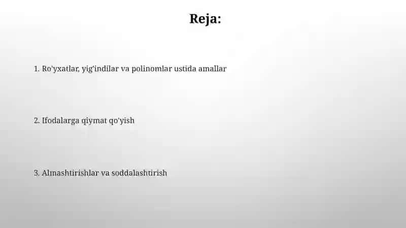 Ro‘yxatlar bilan amallar 2