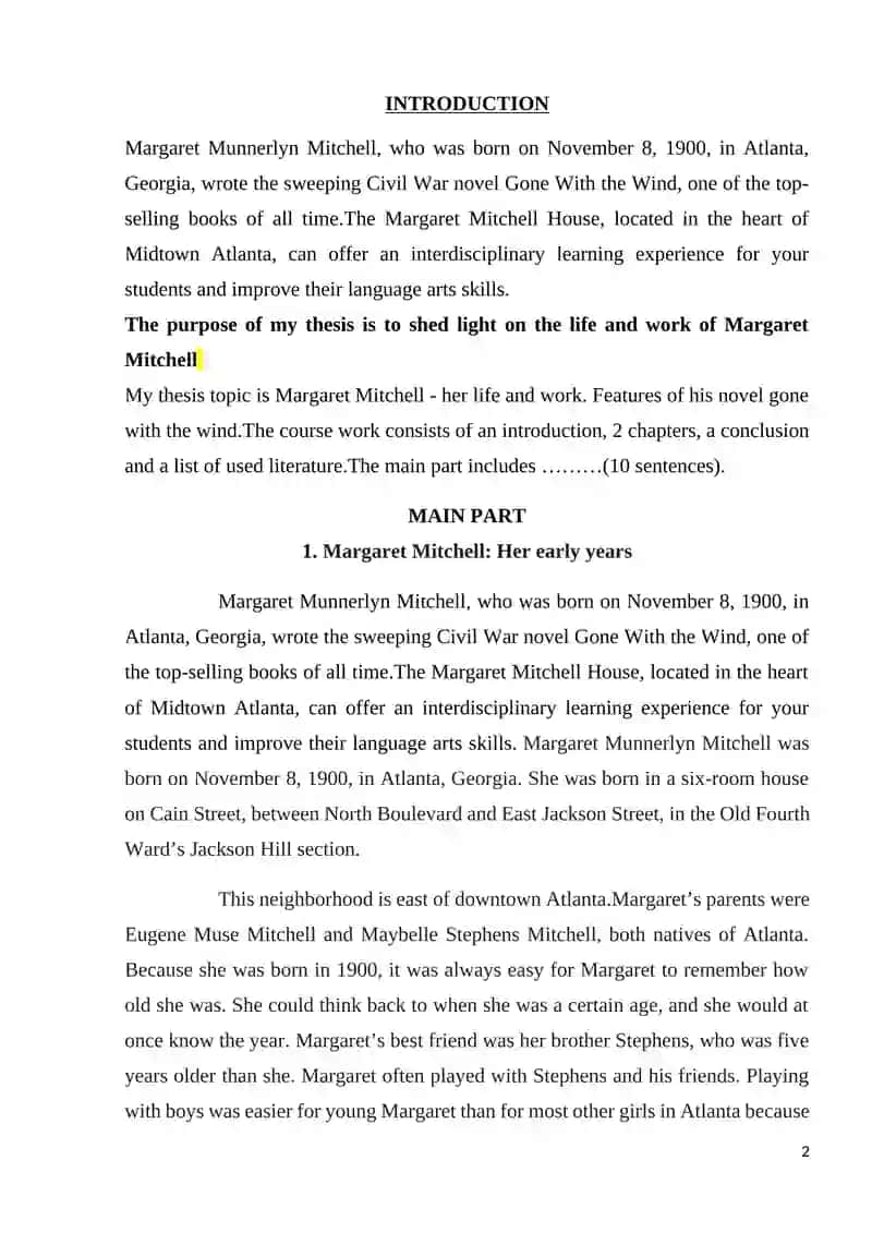 MARGARET MITCHELL- HER LIFE AND WORK. PECULIARITIES OF HER NOVEL “GONE WITH THE WIND” 2