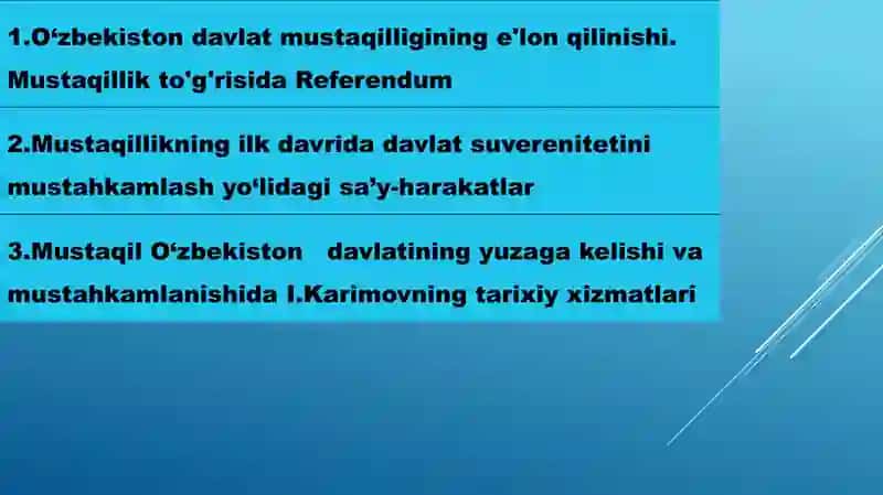 O'ZBEKISTON RESPUBLIKASI MUSTAQILLIGINING E'LON QILINISHI VA UNING TARIXI 2