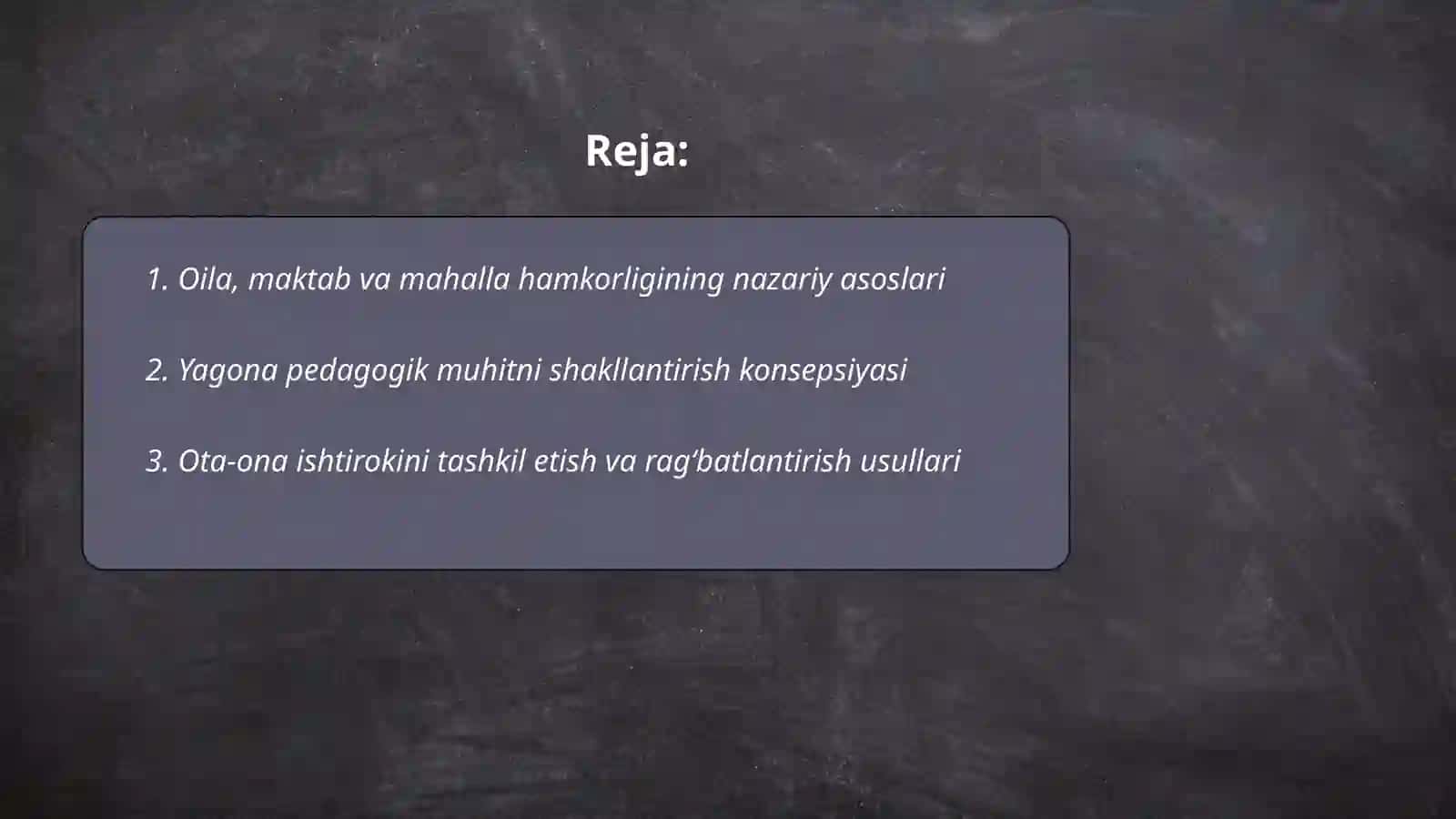 Oila - maktab-mahalla hamkorligi, bola tarbiyasida yagona pedagogik muhitni shakllantirish Rahimova Odina 2