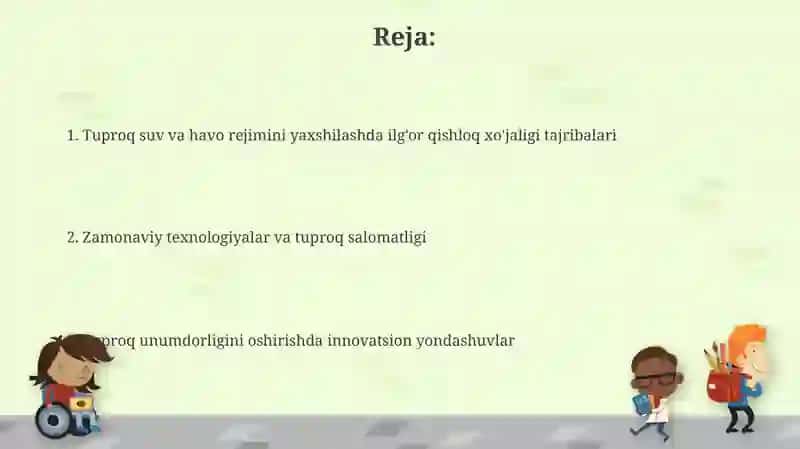 Tuproqning suv Va havo rejimlarini yaxshilash bo’yicha ilg’or fermer xo’jaliklari tajribalari 2
