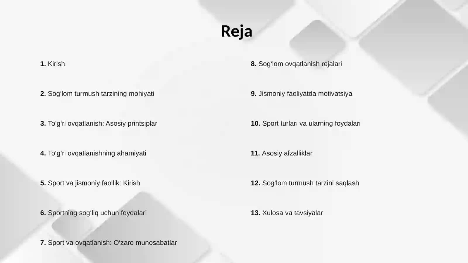 Sog‘lom turmush tarzi: To‘g‘ri ovqatlanish va sportning foydasi. 2