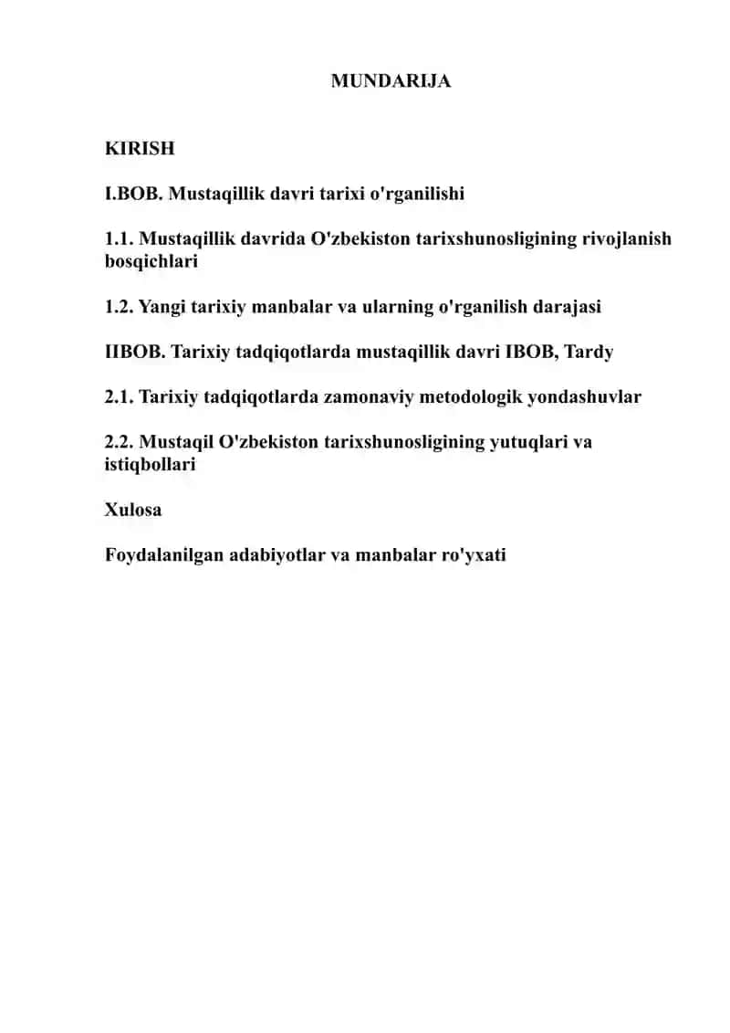 Mustaqillik davri tarixini o‘qitish metodlari Kurs ishi 2