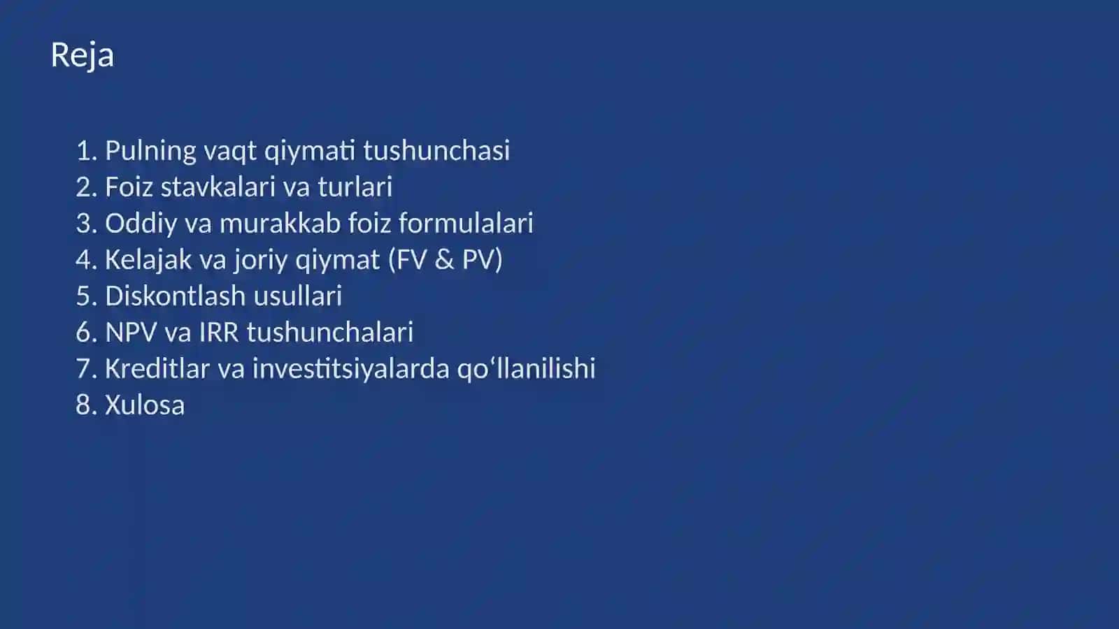 Pulning vaqt qiymati va foiz stavkalari 2