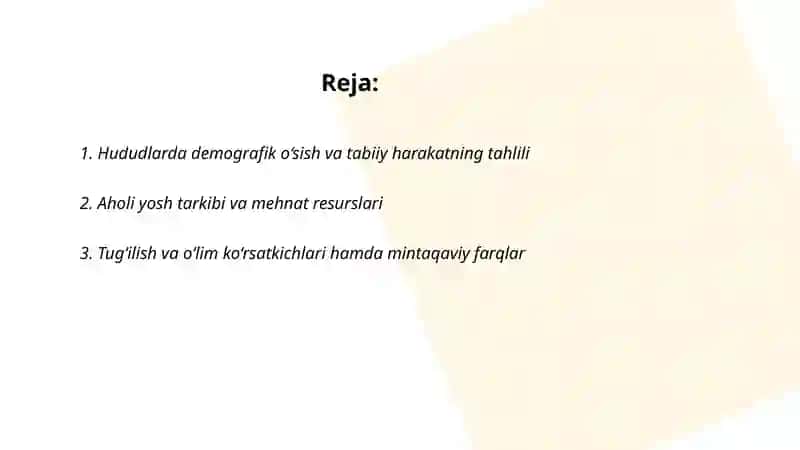 Mintaqalarning demografik va mehnat salohiyati 2