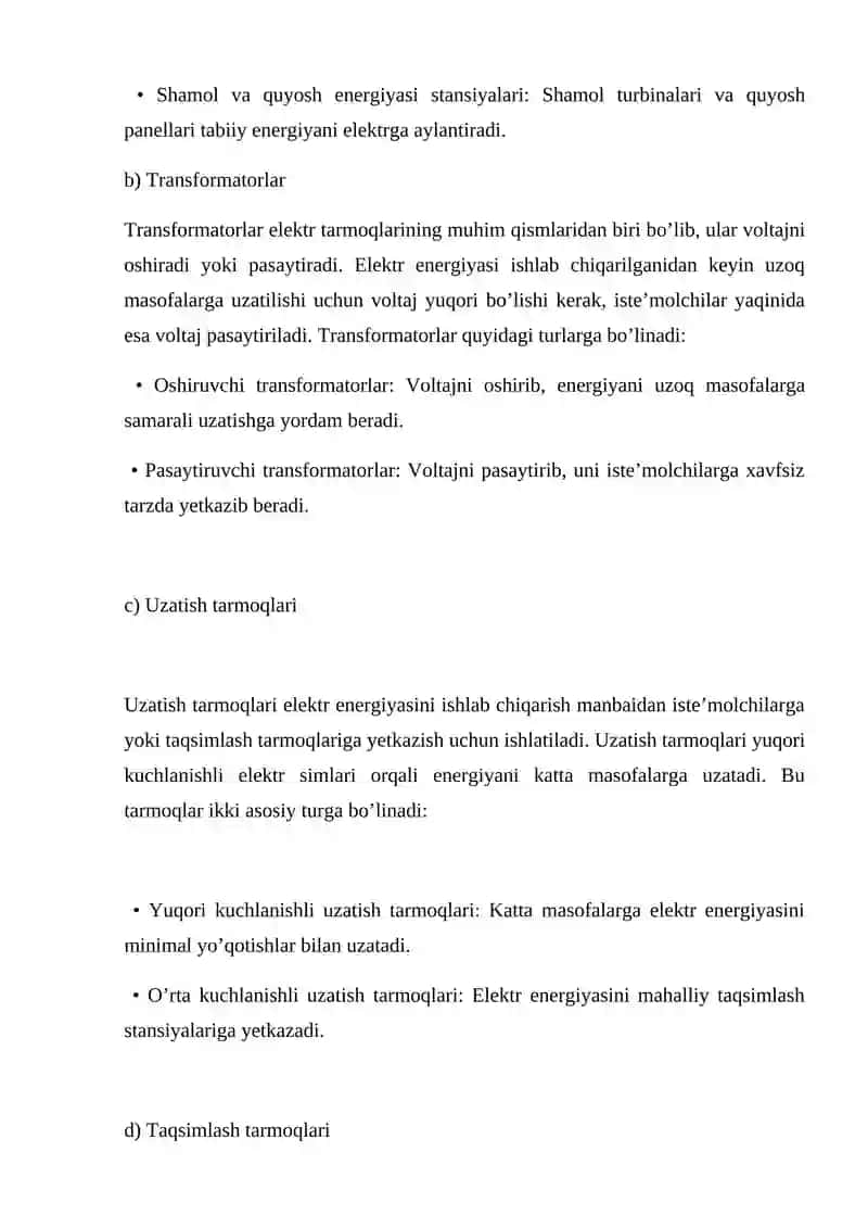 Elektr tarmoqlarining asosiy elementlari 2