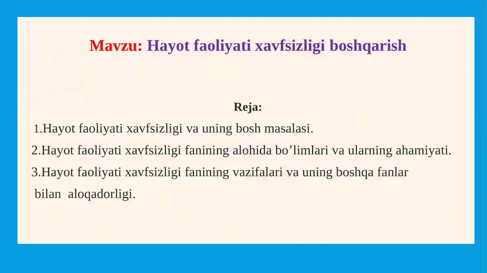 Hayot faoliyati xavfsizligi boshqarish 2