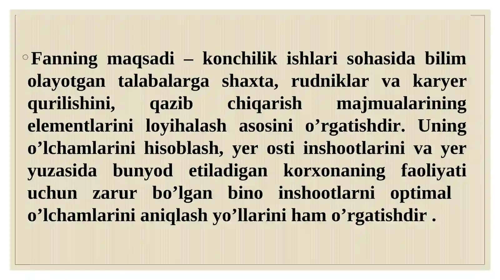 Kon korxonalarini loyihalash faniga kirish va maqsadlari 2