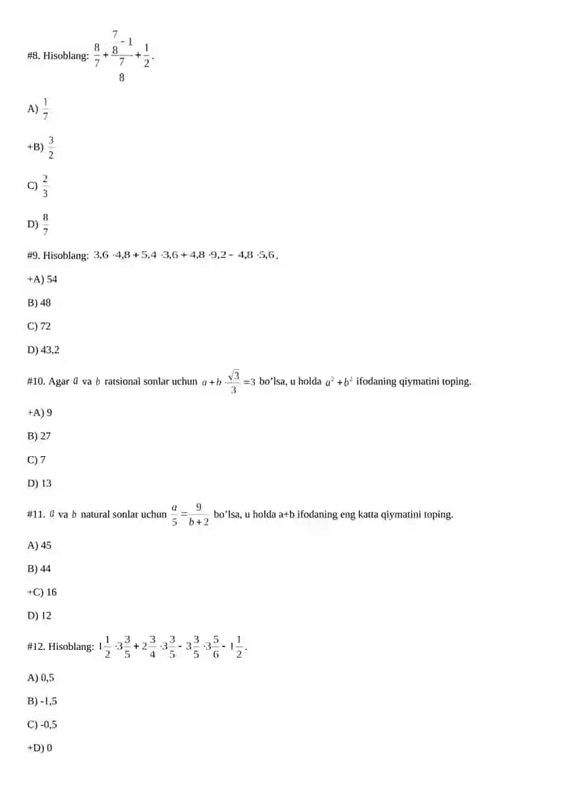 Matematikadan 30 talik test 2