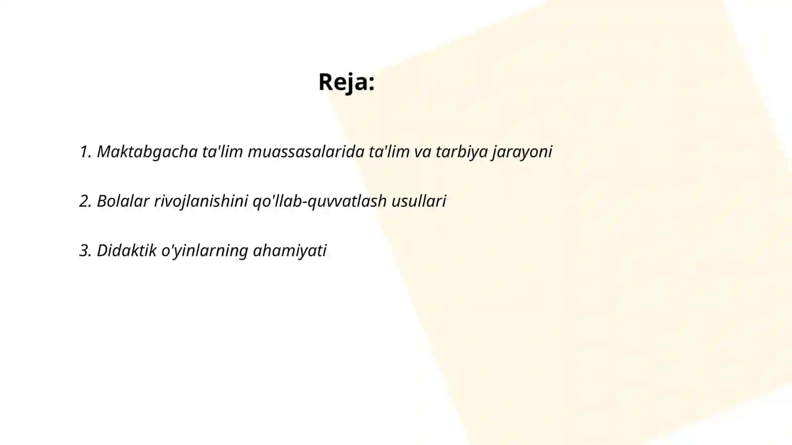 Maktabgacha talim tashkilitlarida faoliyat turlarining olib borilishi 2