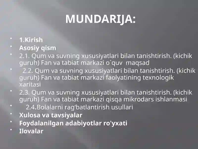 Qum va suvning xususiyatlari bilan tanishtirish. (kichik guruh) Fan va tabiat markazi 2
