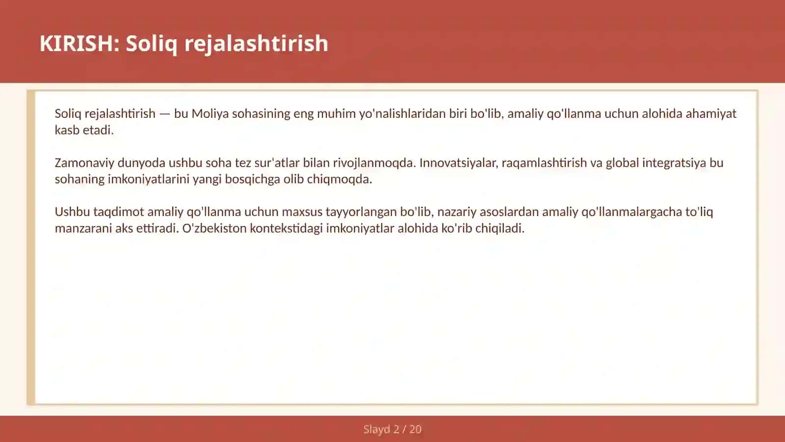 Soliq rejalashtirish 2