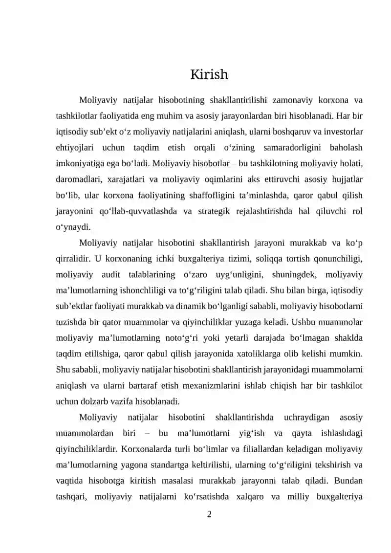 BOB. MOLIYAVIY NATIJALAR HISOBOTINI SHAKLLANTIRISHDA YUZAGA KELADIGAN MUAMMOLAR 2