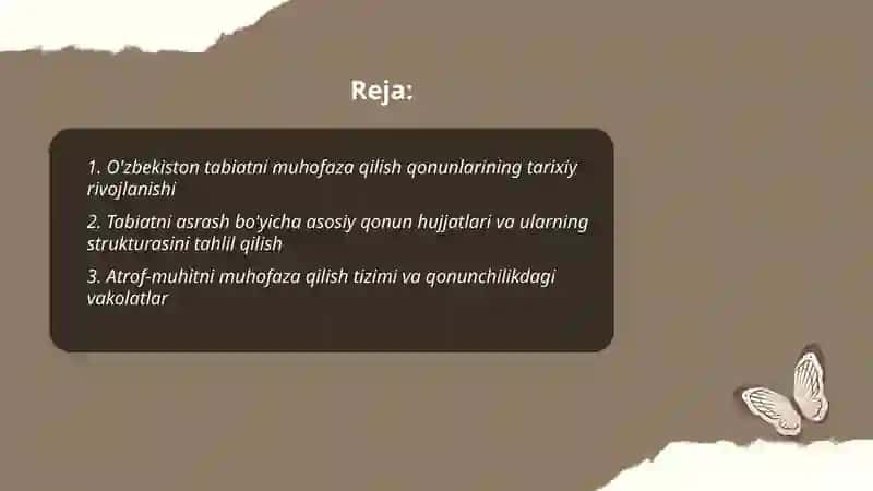 O'zbekiston respublikasi tabiatni asrashga doir qonunlarni o'rgatish tahlil qilish 2