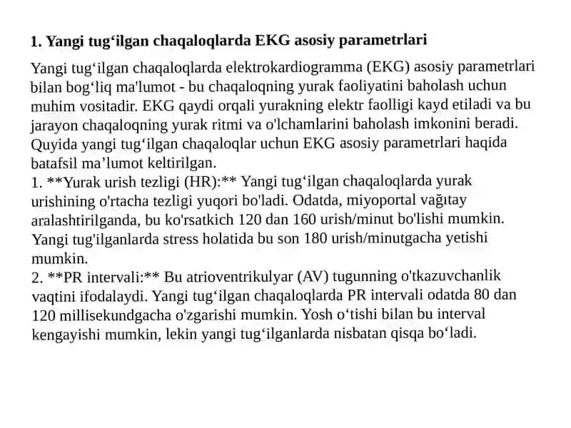 Yangi tugʻilgan chaqaloqlarda EKG asosiy parametrlari 2