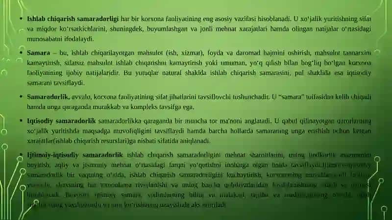 Ishlab chiqarishning iqtisodiy va ijtimoiy samaradorligi 2