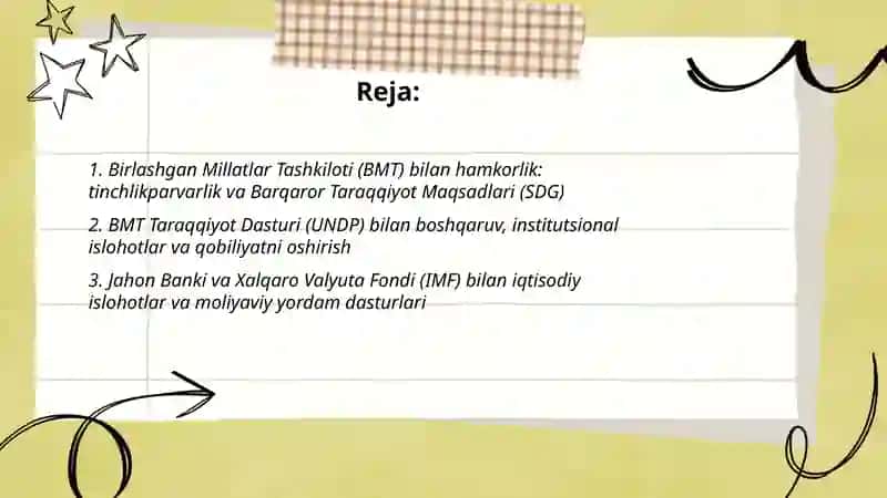 Oʻzbekistonning xalqaro tashkilotlar bilan hamkorlik aloqalari 2