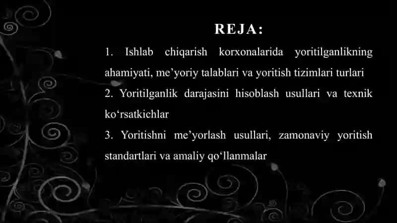 Ishlab chiqarish korxonalarida yoritilganlik darajasini hisoblash va me’yorlash usullari 2