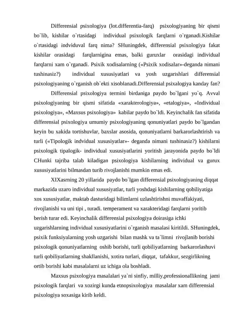 DIFFERENSIAL PSIXOLOGIYANING PICUMNIETL, TARIXI VA ASOSIY MASALALARI 2