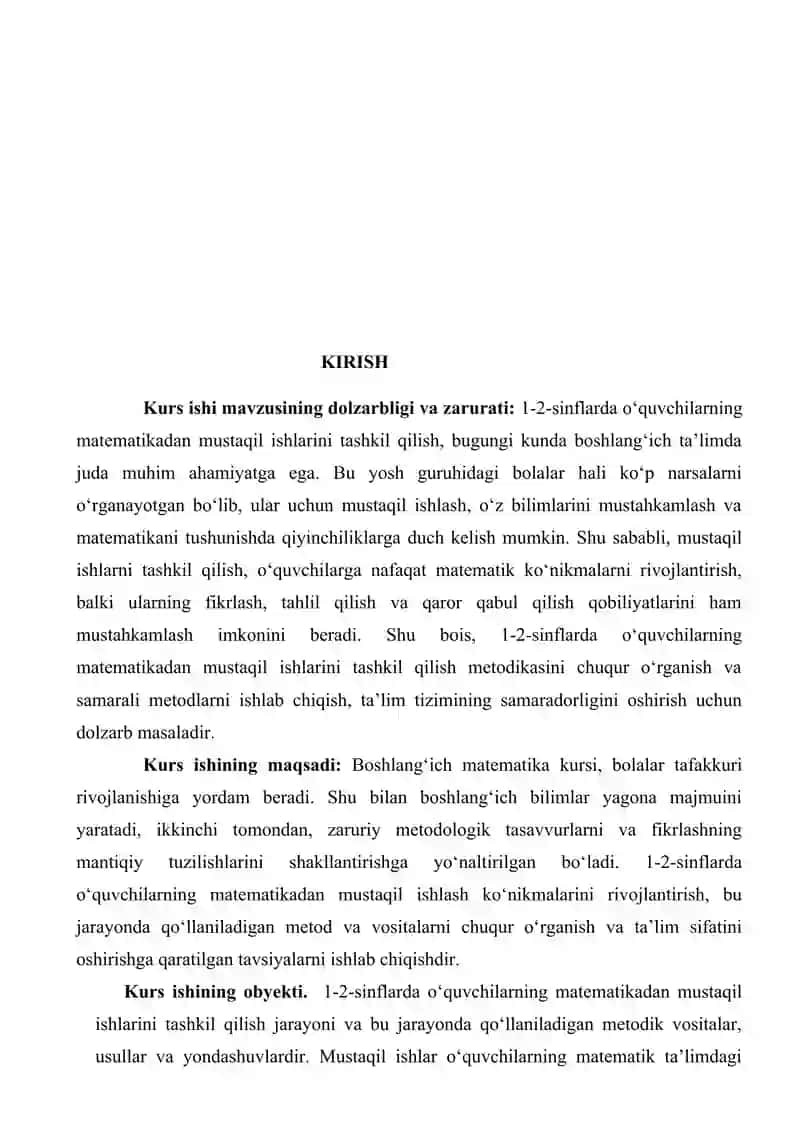 1-2 sinflarda o‘quvchilarning matematikadan mustaqil ishlarini tashkil qilish metodikasi 2