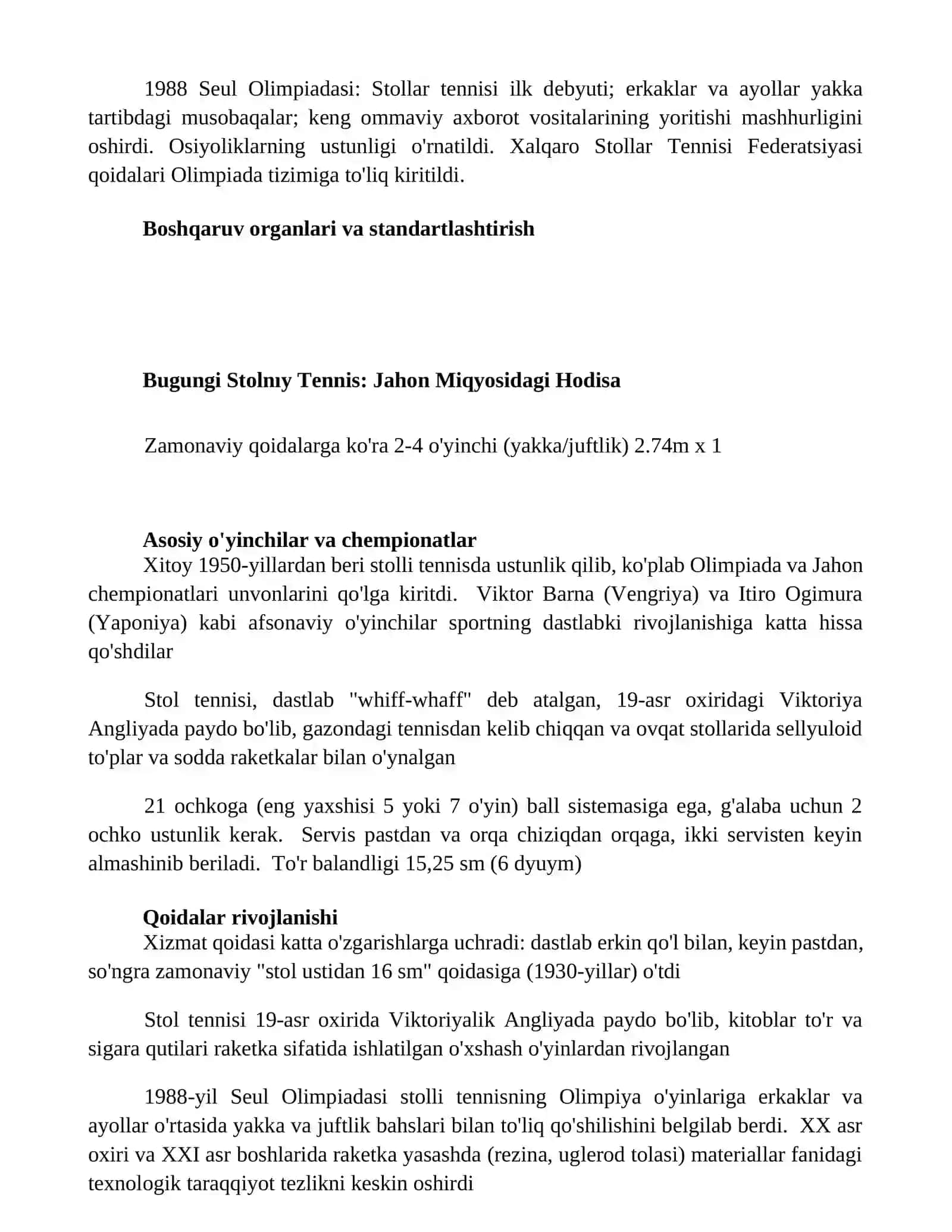 Stol tennisi o'yinining kelib chiqishi, qoidalari va rivojlanish tarixi 2