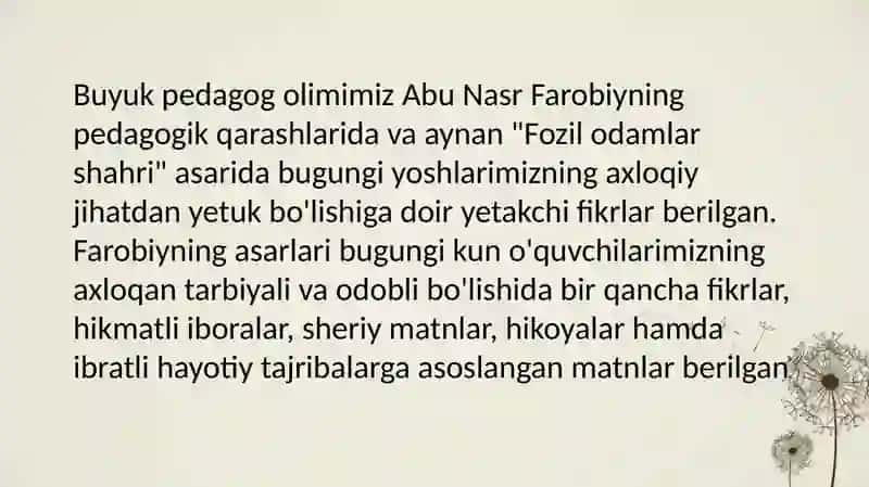 Abu Nasr Farobiyning ,,Fozil odamlar shahriʼʼ asarida tarbiyaviy qarashlar 2