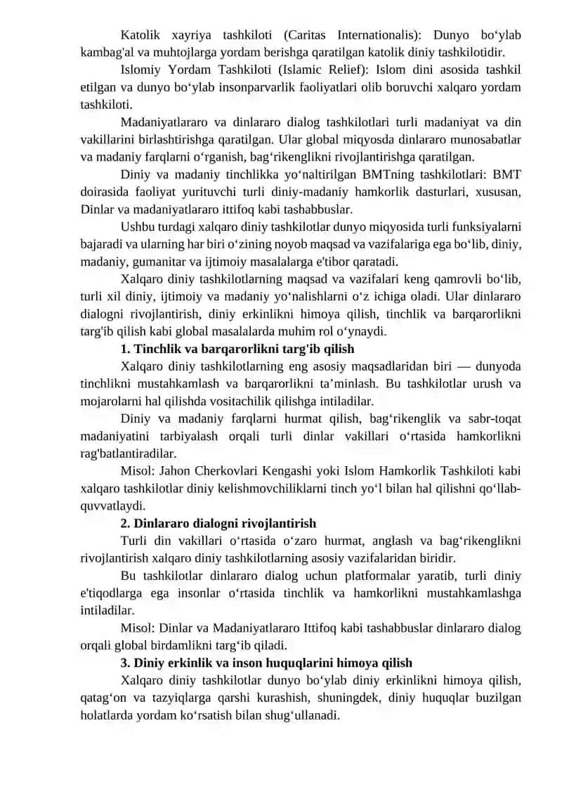 Xalqaro diniy tashkilotlar faoliyatining tarixi va ularning barqaror rivojlanish maqsadlari 2