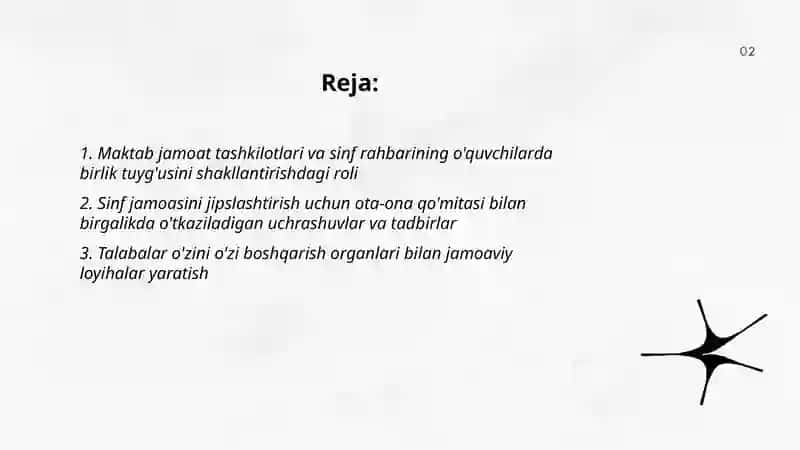 Maktab jamoat tashkilotlari va sinf rahbarining o'quvchilarda birlik tuyg'usini shakllantirishdagi roli 2