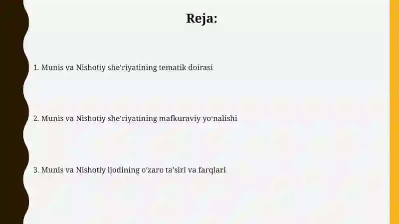 Munis va Nishotiy She'riyat 2