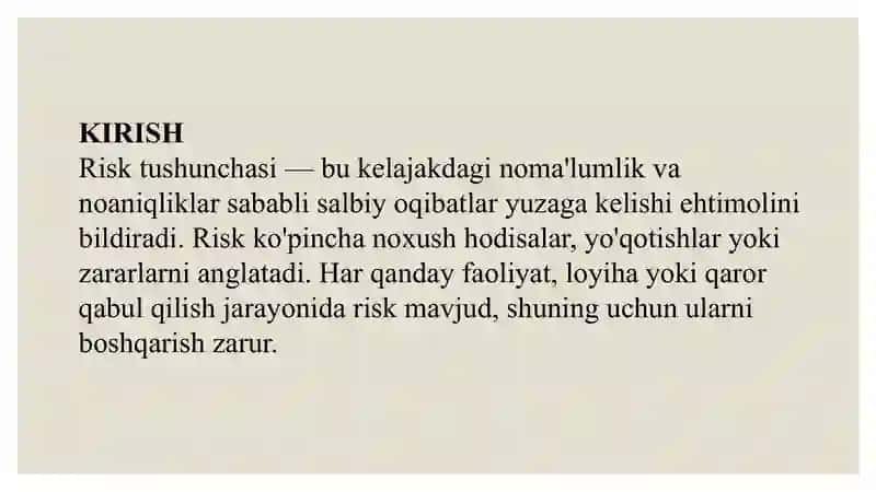 Risk va noaniqlik sharoitda investitsiya loyihalarini tahlil qilish va baholash usullari 2