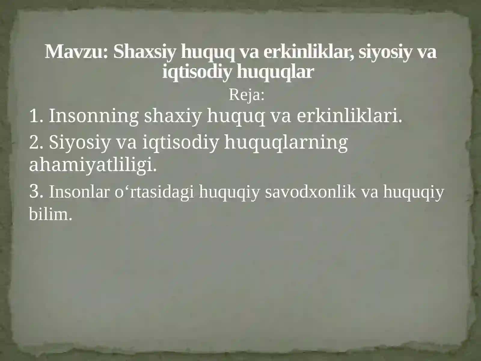 Shasiy huquq va erkinliklar, siyosiy va iqtisodiy huquqlar 2