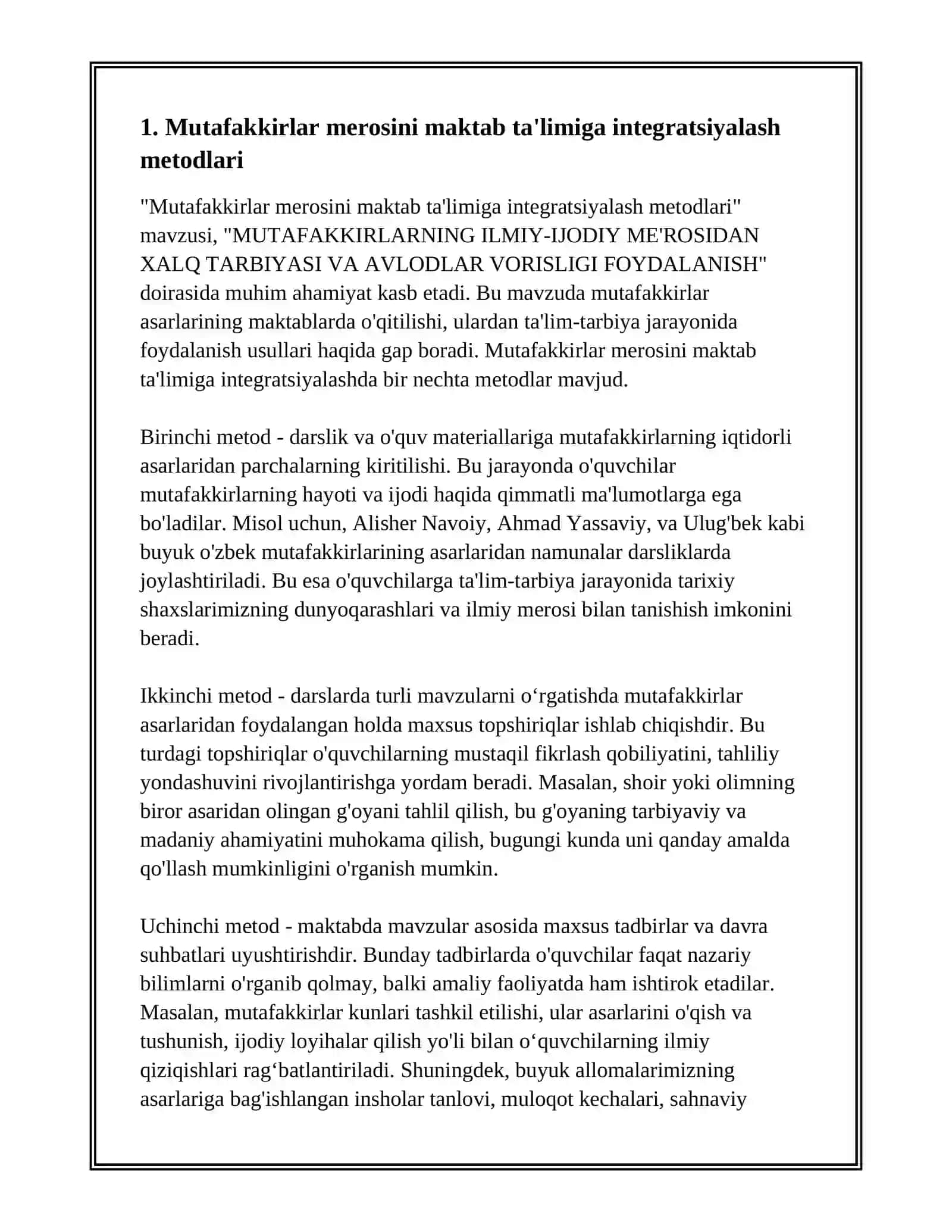 MUTAFAKKIRLARNING ILMIY-IJODIY ME'ROSIDAN XALQ TARBIYASI VA AVLODLAR VORISLIGI FOYDALANISH 2