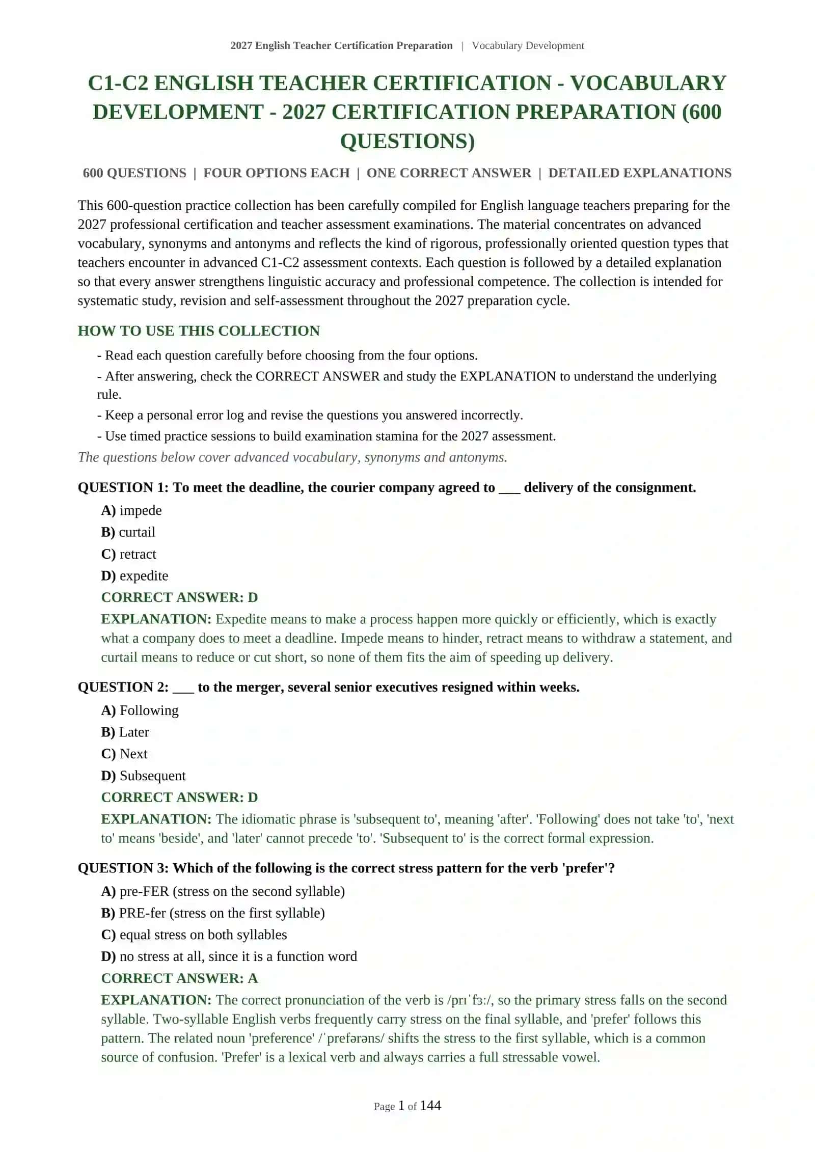 2027 English Teacher Certification Preparation | Vocabulary Development 2