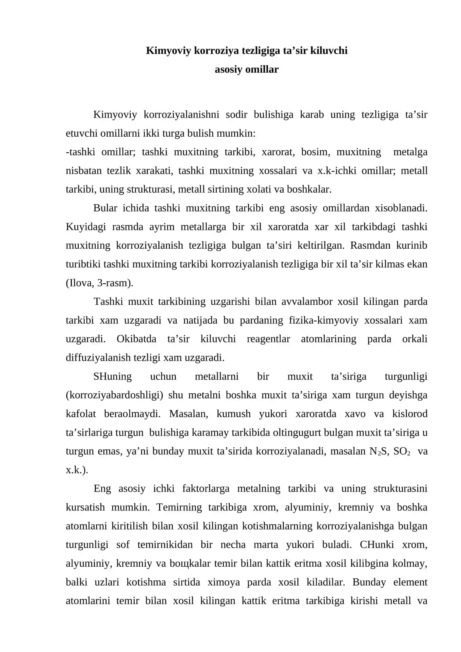 Metallar korroziyalash va metalning korroziyalashdan asrash xaqida umumiy ma’lumotlar 2