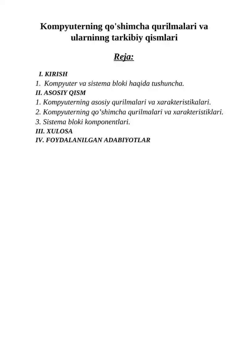 Kompyuterning qo'shimcha qurilmalari va ularning tarkibiy qismlari 2