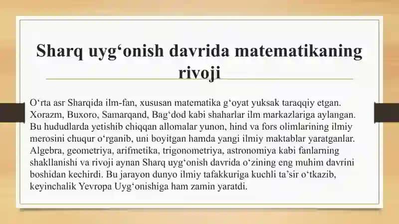 Oʻrta asr Sharq allomalaring matematikaga qoʻshgan hissalari 2