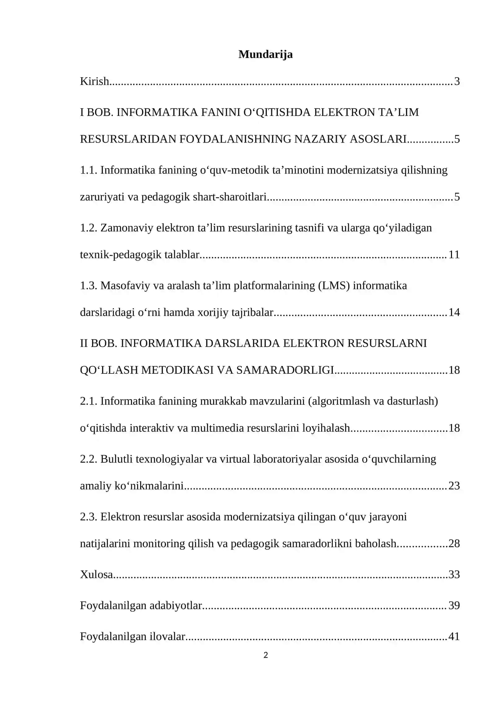Informatika fanining o'quv-metodik ta'minotini elektron resurslar asosida modernizatsiya qilish. 2