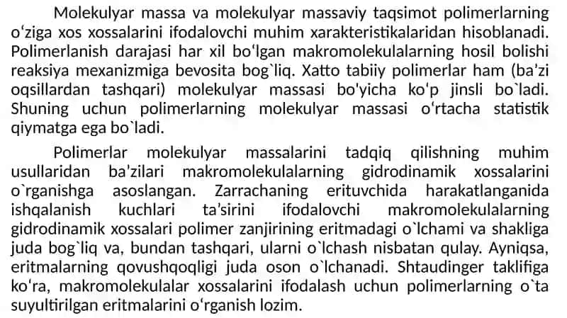 MOLEKULYAR MASSANI ANIQLASH USULLARI 2