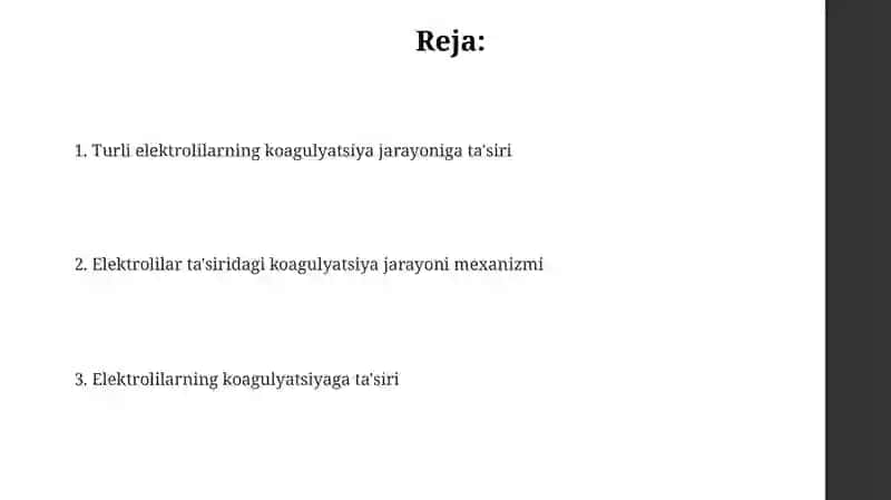Koagulyatsiya jarayonida elektrolitlarning ta'siri 2