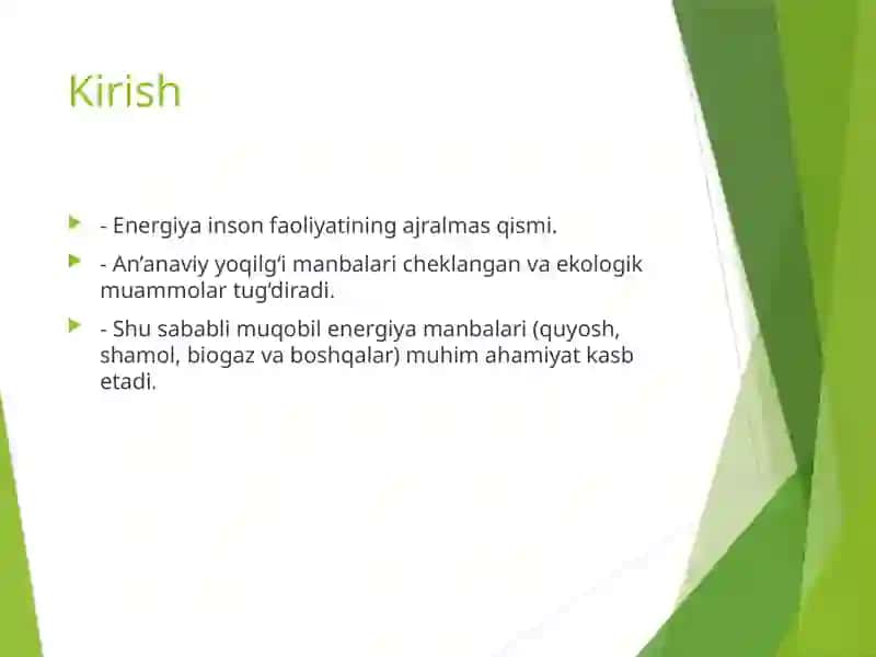Qishloq va suv xo‘jaligida muqobil energiya manbalaridan foydalanish 2