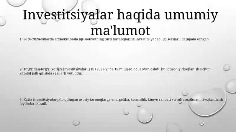 2020 Va 2024 Yillarda Qozog'IstonInvestitsiyaFaoliyati 2