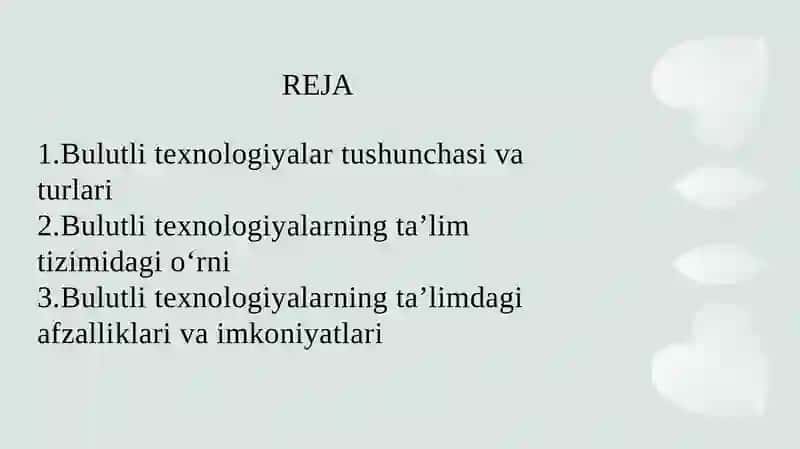 Bulutli texnologiyalar ta'limiy imkoniyatlar 2
