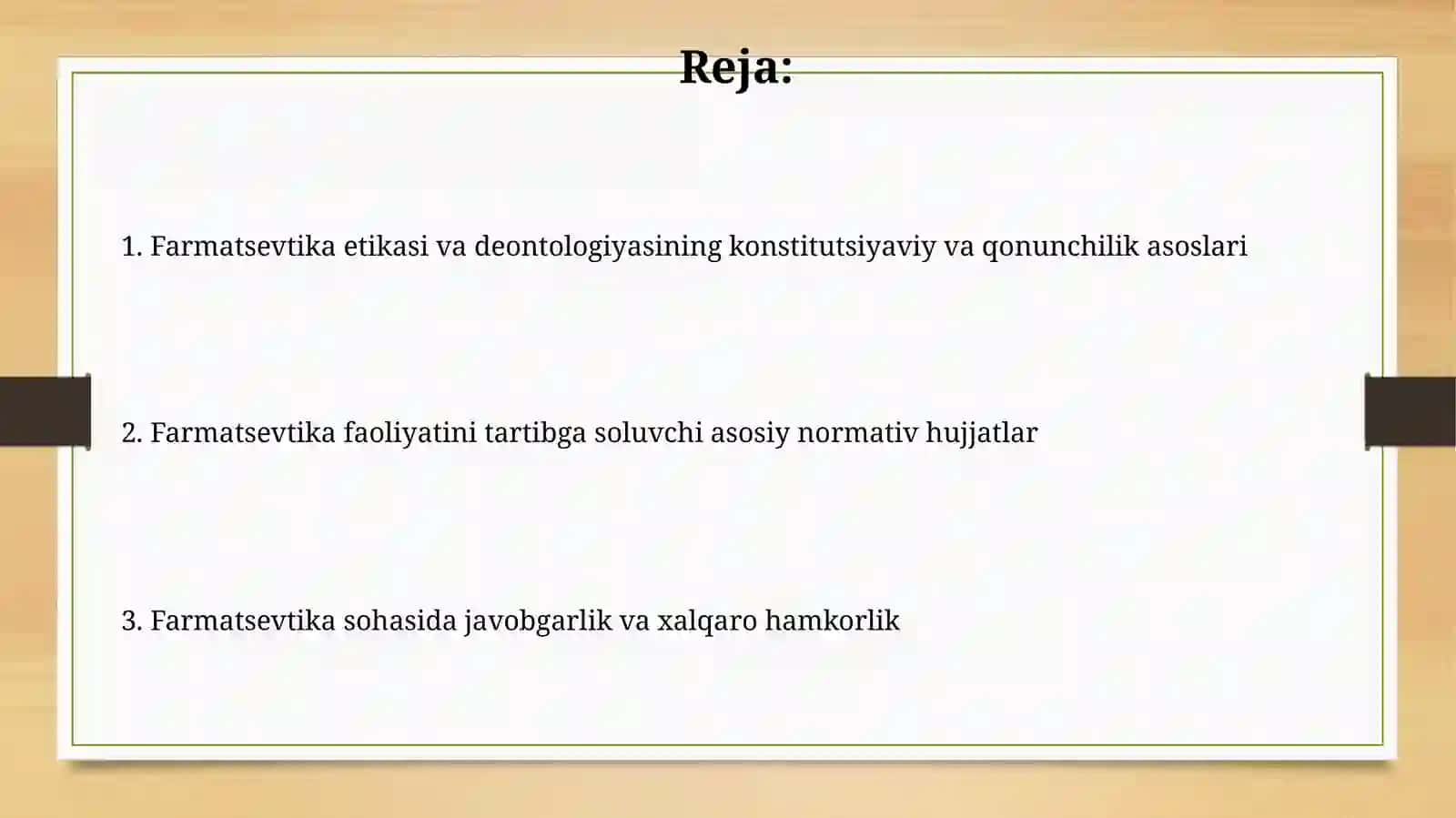 Farmatsevtika etikasi va deontologiyasining me'yoriy-huquqiy bazasi 2