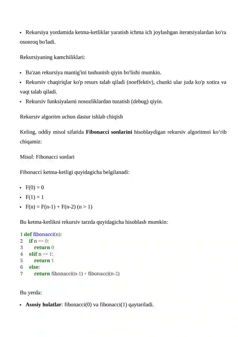 Rekursiv misollarni taxlil qilish. Rekursiv algoritmlarning dasturlarini ishlab chiqish. 2