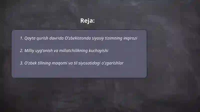 Qayta qurish yillarida O'zbekistondagi ijtimoiy-siyosiy vaziyat 2