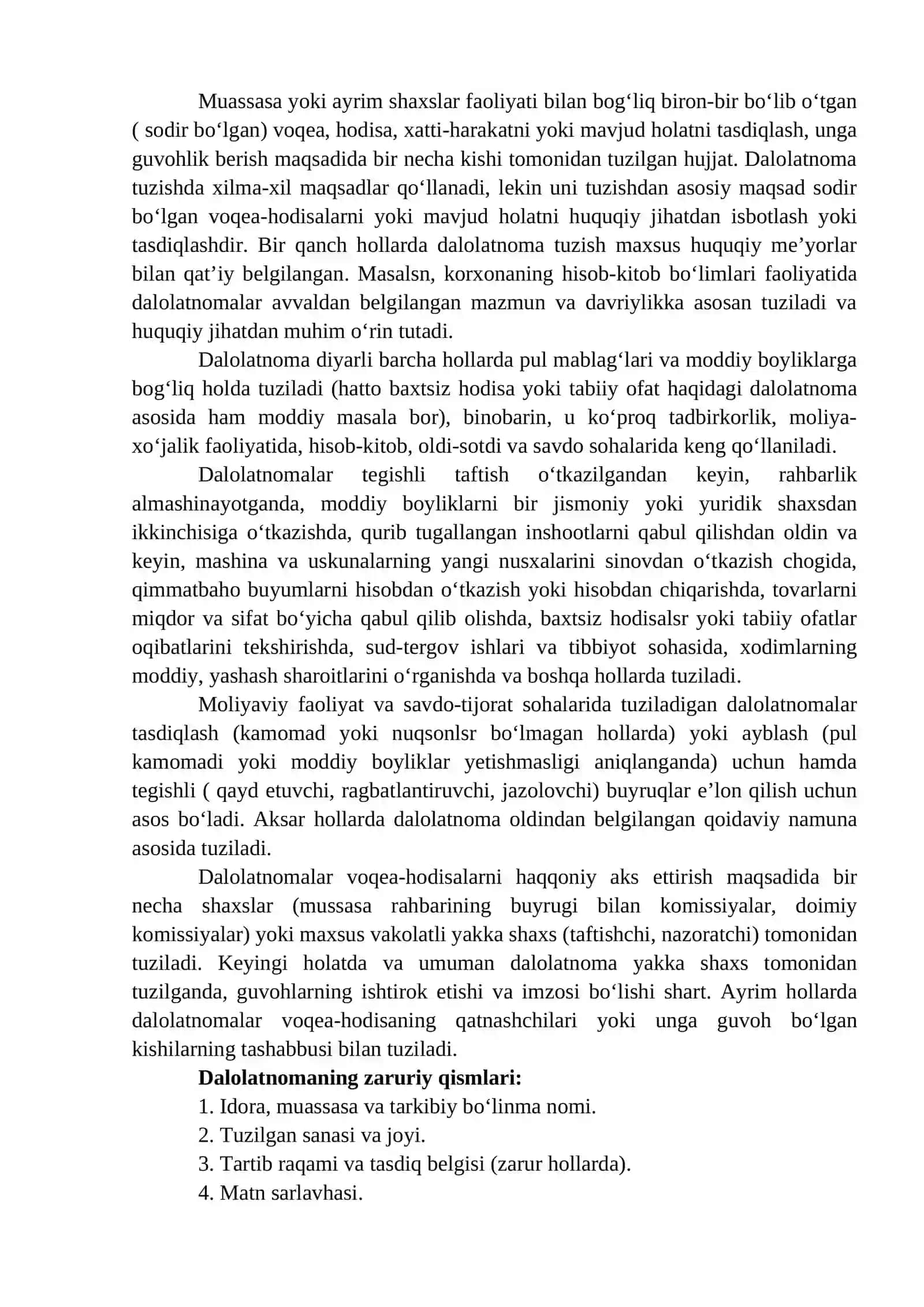 SOHA FAOLIYAT BILAN BOG‘LIQ MA’LUMOT-AXBOROT HUJJATLARI USTIDA ISHLASH. HISOBOT, DALOLATNOMA 2